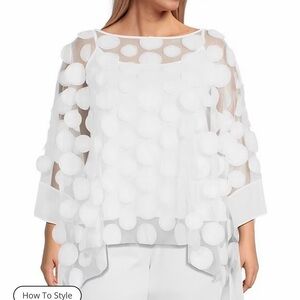 INC International Concepts White Sheer Polka Dot Top